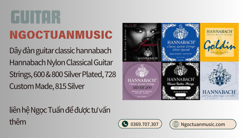 "Dây đàn guitar classic Hannabach cao cấp, âm thanh rõ ràng, có độ bền cao